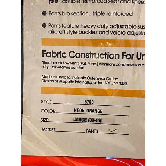 Reliable Outerwear Iron Man Industrial Rainwear Bib Pants Neon Orange Large New - Picture 4 of 9